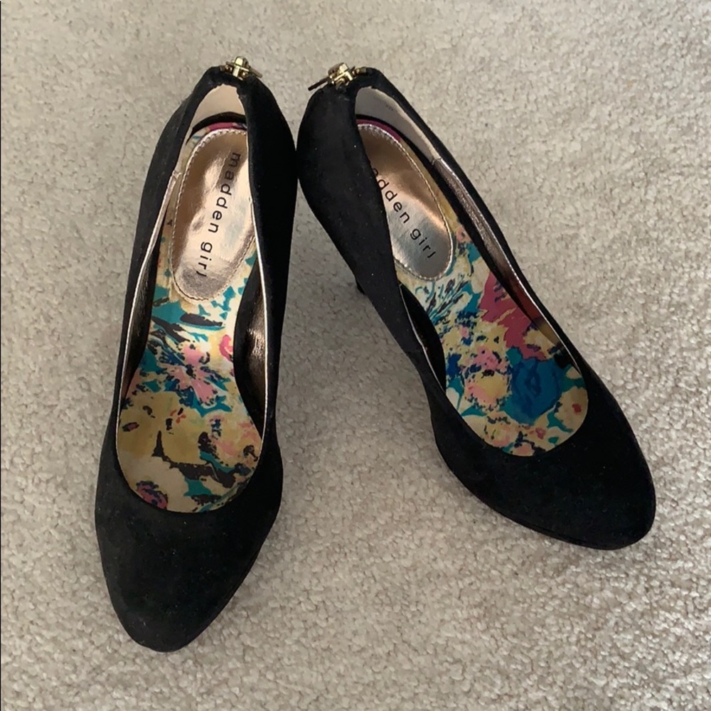 Black suede pumps